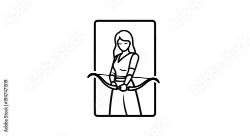 Archer Woman Silhouette Icon with Bow and Arrow, Vector Illustration