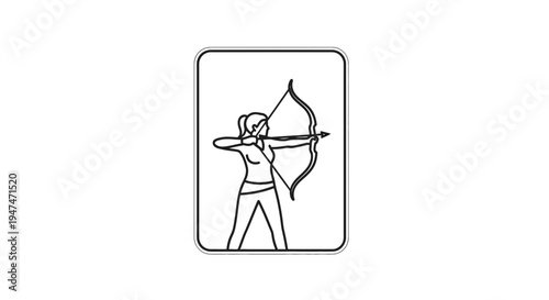 Archer Woman Silhouette Icon, Archery Sport, Target Practice, Aiming Bow and Arrow