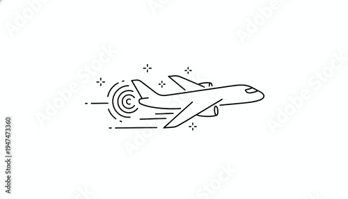 Airplane Flying Fast with Speed Lines and Signal Waves