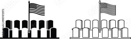 American flags and city skyscrapers Vector