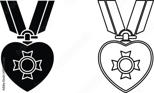 Heart shaped medals with ribbon Vector