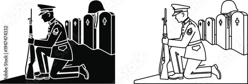 Soldier kneeling in prayer Vector