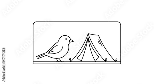 Cute Bird Camping Adventure: Small Bird and Tent Illustration