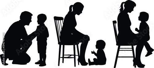 PrintParent child silhouettes interaction bonding nurturing communication caregiving family relationship love support childhood parenting vector illustration artwork concept