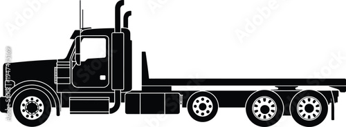 PrintSemi truck silhouette heavy duty flatbed vehicle transportation logistics cargo highway freight delivery industrial design vector illustration artwork concept