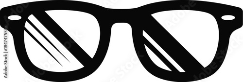 Black glasses icon, eyeglasses silhouette, vision symbol, isolated on white background