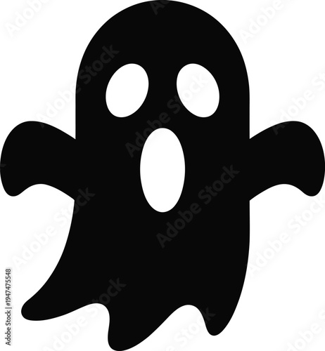 Black ghost icon with shocked expression on white background