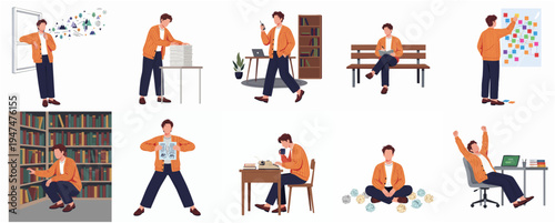 Isometric Young Student Lifestyle Activity Set Illustration In Different Scene