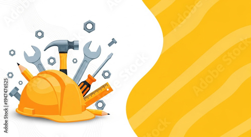 Construction and Repair Tools and Safety Helmet for Handyman and Maintenance Work