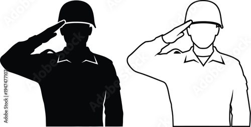 Salute silhouette and line art Vector