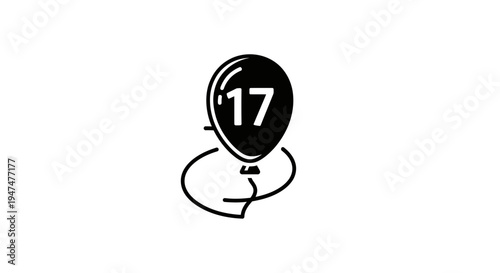 Number 17 Balloon Icon, Celebration, Birthday, Anniversary, Event Marker