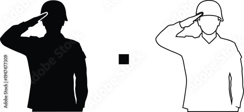 Silhouette of a man saluting and line art Vector