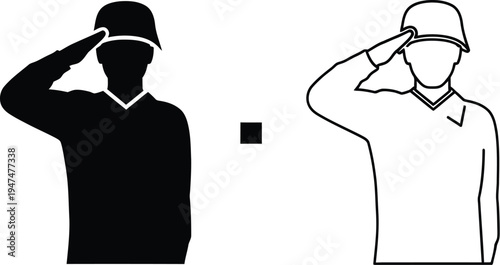 Black and white illustration of two men saluting Vector
