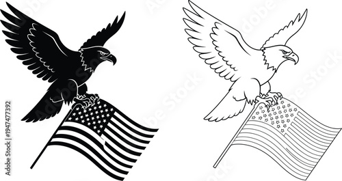 Eagle and american flag dual illustration Vector