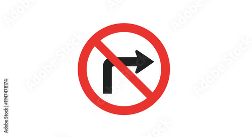 No Right Turn Traffic Sign Isolated on White Background.