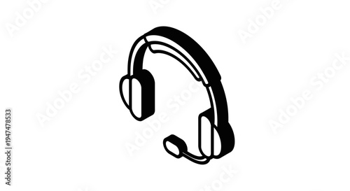 Black and White Isometric Headset with Microphone Icon