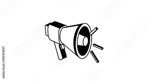 Black and White Megaphone Icon, Symbol of Announcement, Alert, and Communication