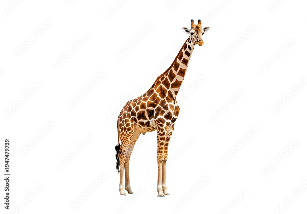 Fototapeta premium Elegant giraffe standing tall in a white background