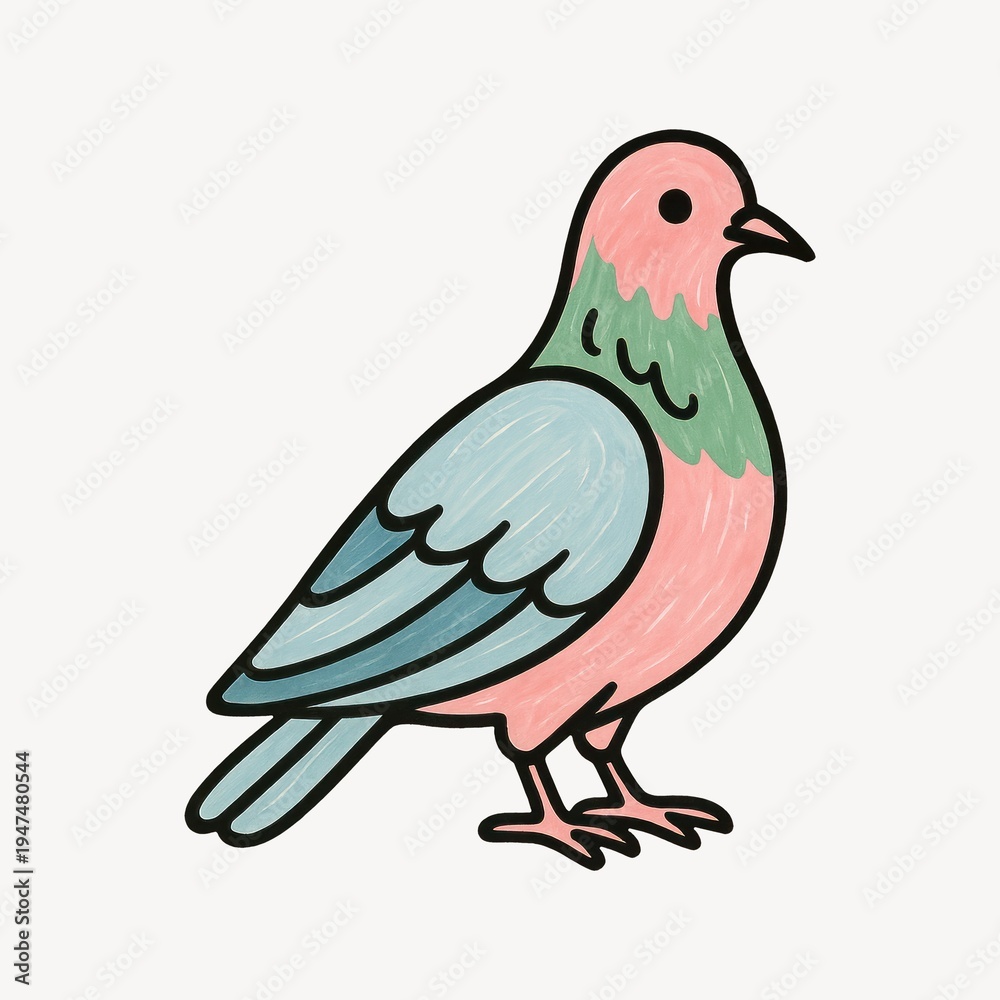 Fototapeta premium Colorful illustrated pigeon graphic.