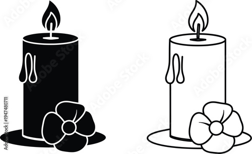 Black and white candles with flowers Vector