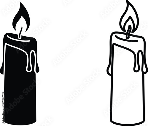 Black and white candles with flame Vector