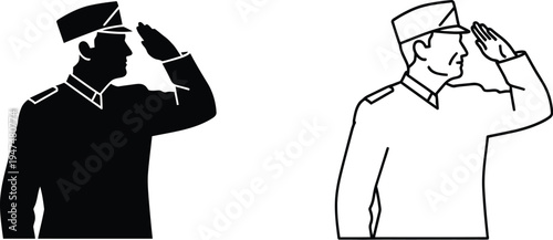 Salute silhouette and line art Vector