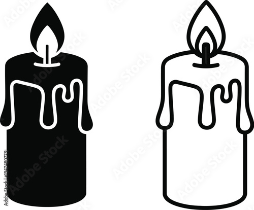 Black and white candles with melted wax Vector