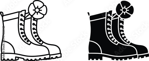 Black and white boots with flower Vector