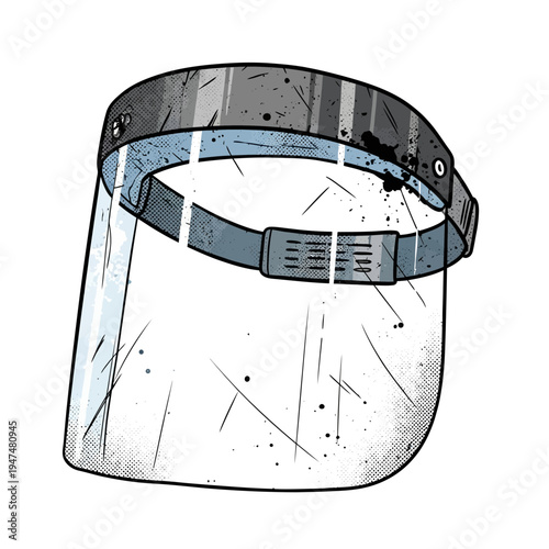 Clear face shield with adjustable strap and scratched surface