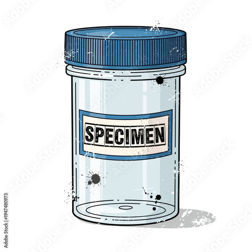 Empty Specimen Container with Blue Cap and Label