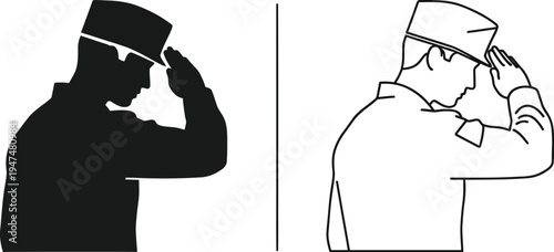 Saluting silhouette and line illustration Vector