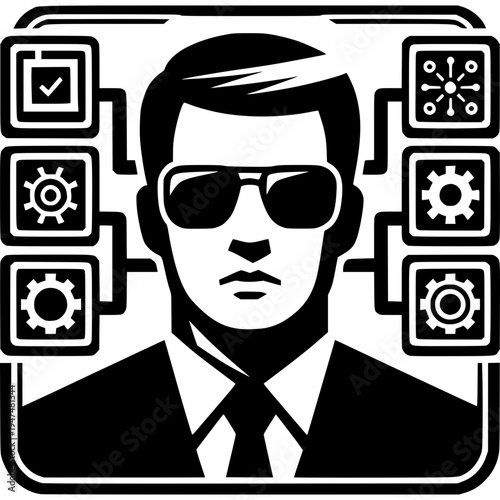 Secret Agent in Data Visualization: A stylized, modern illustration of a secret agent, showcasing digital interfaces around their head.