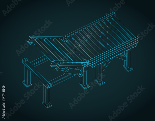 Conveyor system with tilt mechanism isometric blueprint