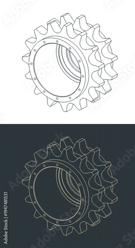 Double sprocket chain wheel isometric drawings
