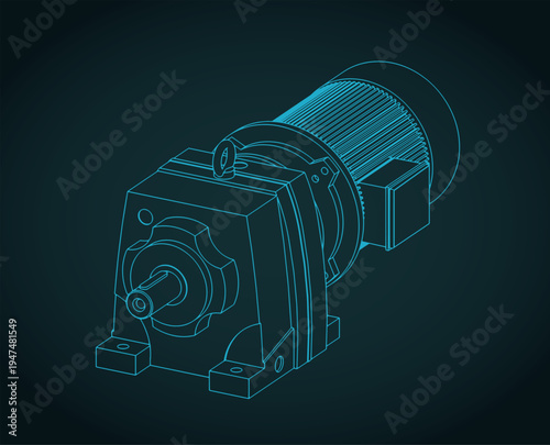 Geared motor isometric blueprint