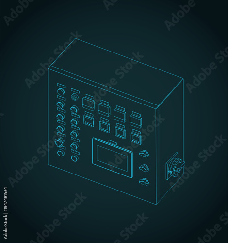 Industrial control panel isometric blueprint
