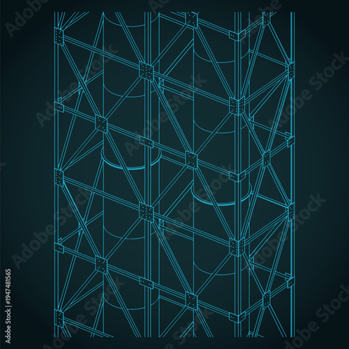 Metal support structures for chimneys isometric blueprint close-up