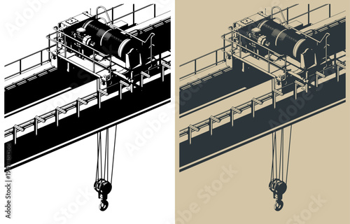 Overhead crane close-up illustrations