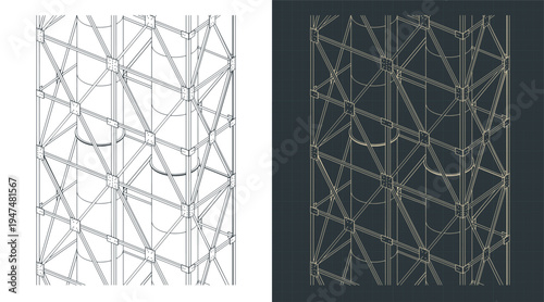 Metal support structures for chimneys isometric drawings close-up