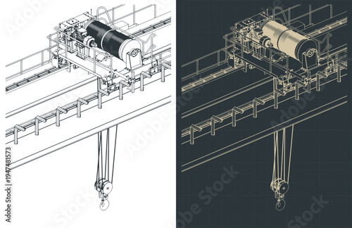 Overhead crane isometric drawings close-up
