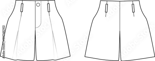 Casual shorts line drawing, simple monochrome apparel illustration.
