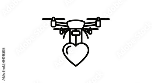 Drone delivering a heart icon, symbolizing love, care, and modern delivery services.