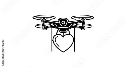 Drone delivering a heart symbol, symbolizing love, care, and modern delivery services.