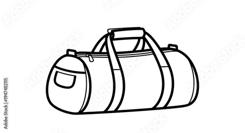Duffel Bag Icon, Gym Bag, Travel Luggage, Sports Gear, Outline Vector Illustration