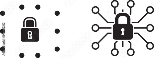 Cyber security lock network protection icons set, data privacy encryption technology symbol secure digital connection flat vector illustration