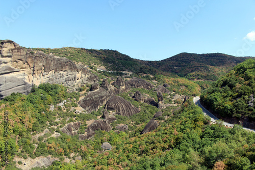 Meteora Sandstone Rock Forest View August 2024 mountain landscape with Doupiani and Pentalophos formations