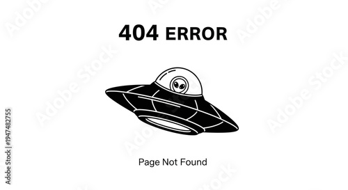 404 Error Page Not Found UFO Alien Spaceship Graphic Design