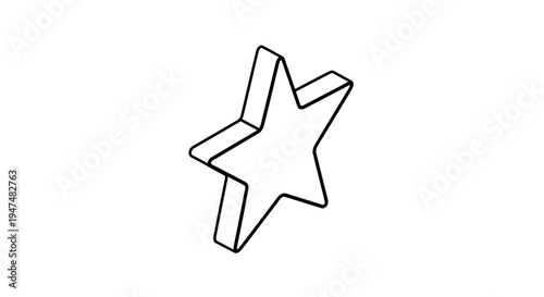 3D Star Outline Icon, Geometric Shape, Isolated on White Background, Simple Design