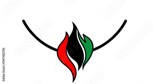 Abstract Flame Symbol with Red, Black, Green Colors and Curved Lines
