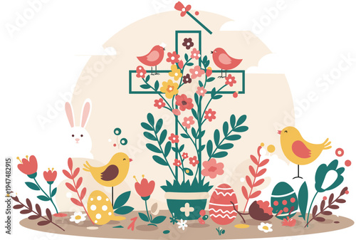 Hand drawn happy easter day concept